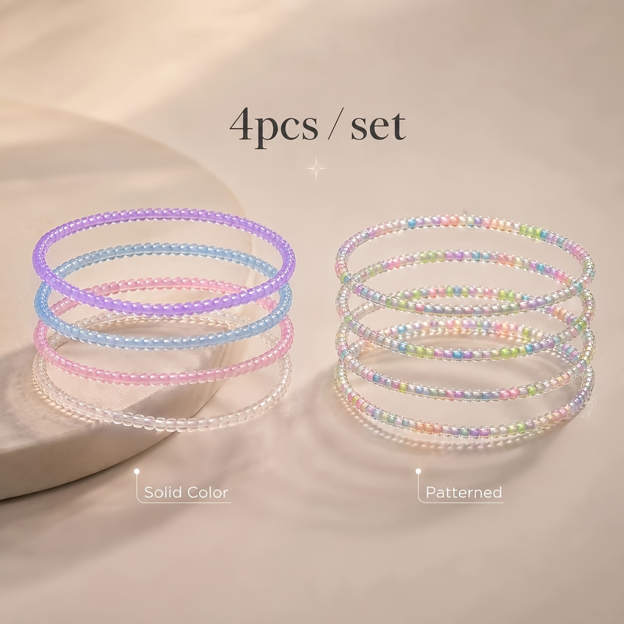 4pcs Glow-In-Dark Glass Bead Anklet Set, Beach Party Gift